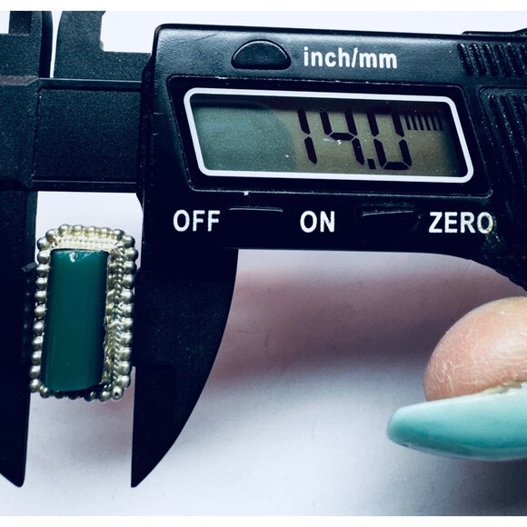 Vintage 925 Sterling Silver Green Onyx Rectangle Ring Size 9 Estate Jewelry - Picture 10 of 12